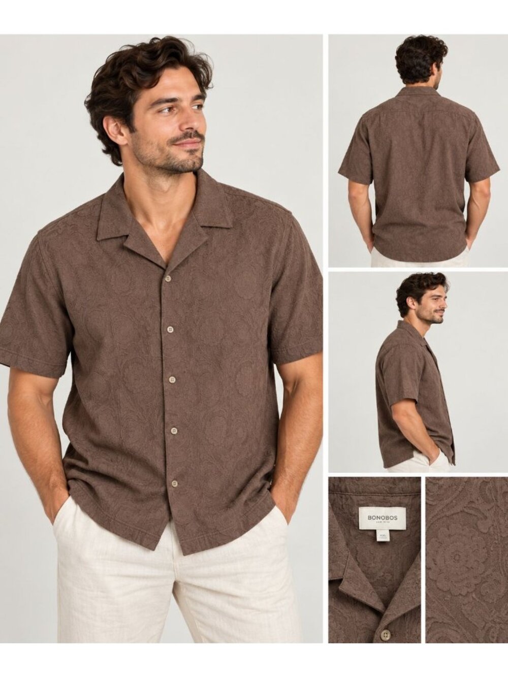 Bonobos Resort Jacquard Cabana Shirt in Espresso Brown Size XXL Casual Beach